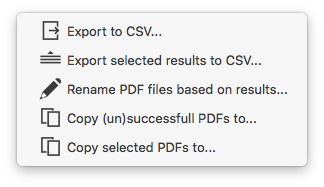 Export menu overview