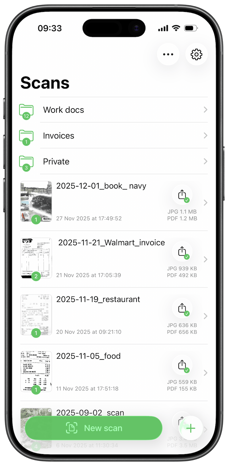 QuickScan main screen