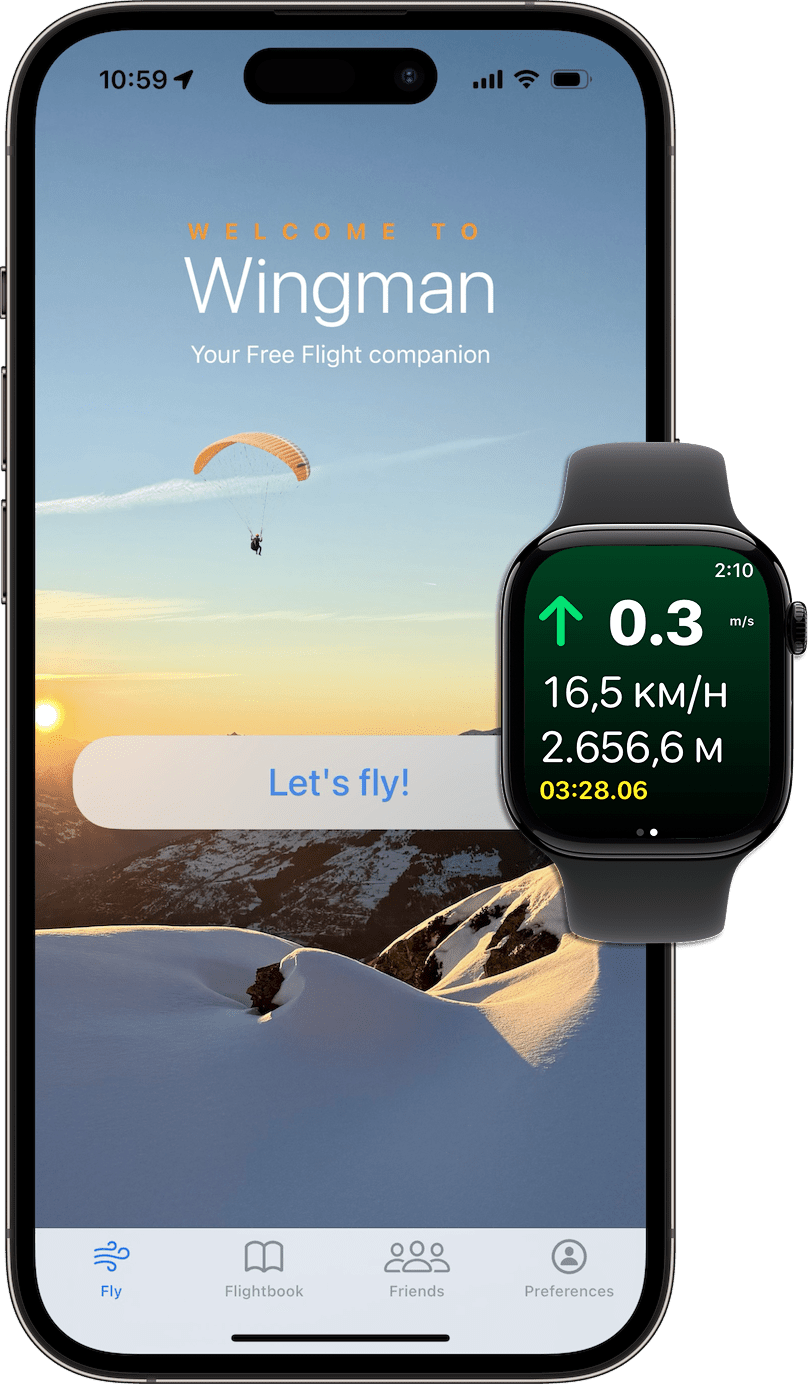Wingman home screen on iOS